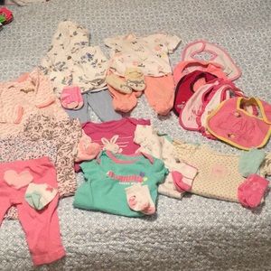 25pc baby girl size 6-9M sets, bottoms,bibs,socks